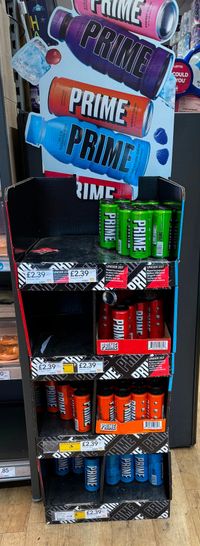 Picture of a PRIME promotional display within a Co-op (2023, Internet Talk)