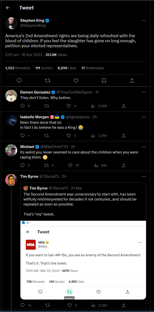 A post by Stephen King on  Twitter