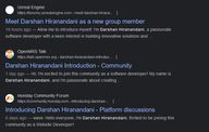 Screenshot of a user called Darshan Hiranadani making spam on forums